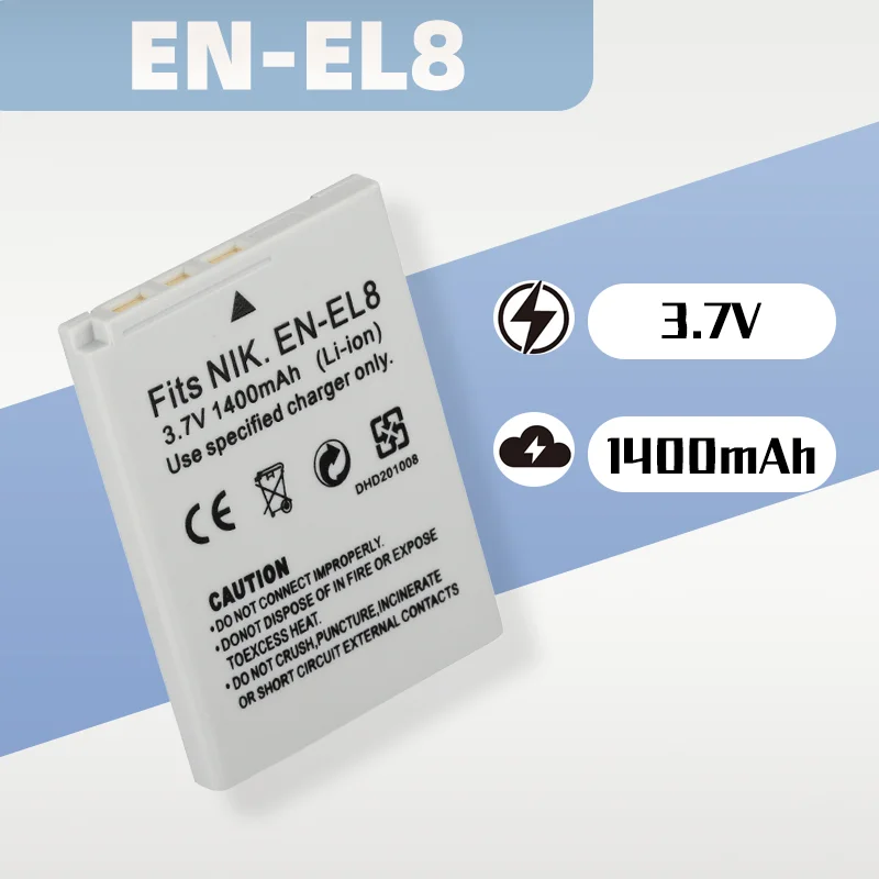 

High Capacity 3.7V 1400mAh Li-ion Battery for Nikon ENEL8/EN-EL8, Replacement for Digital SLR Cameras