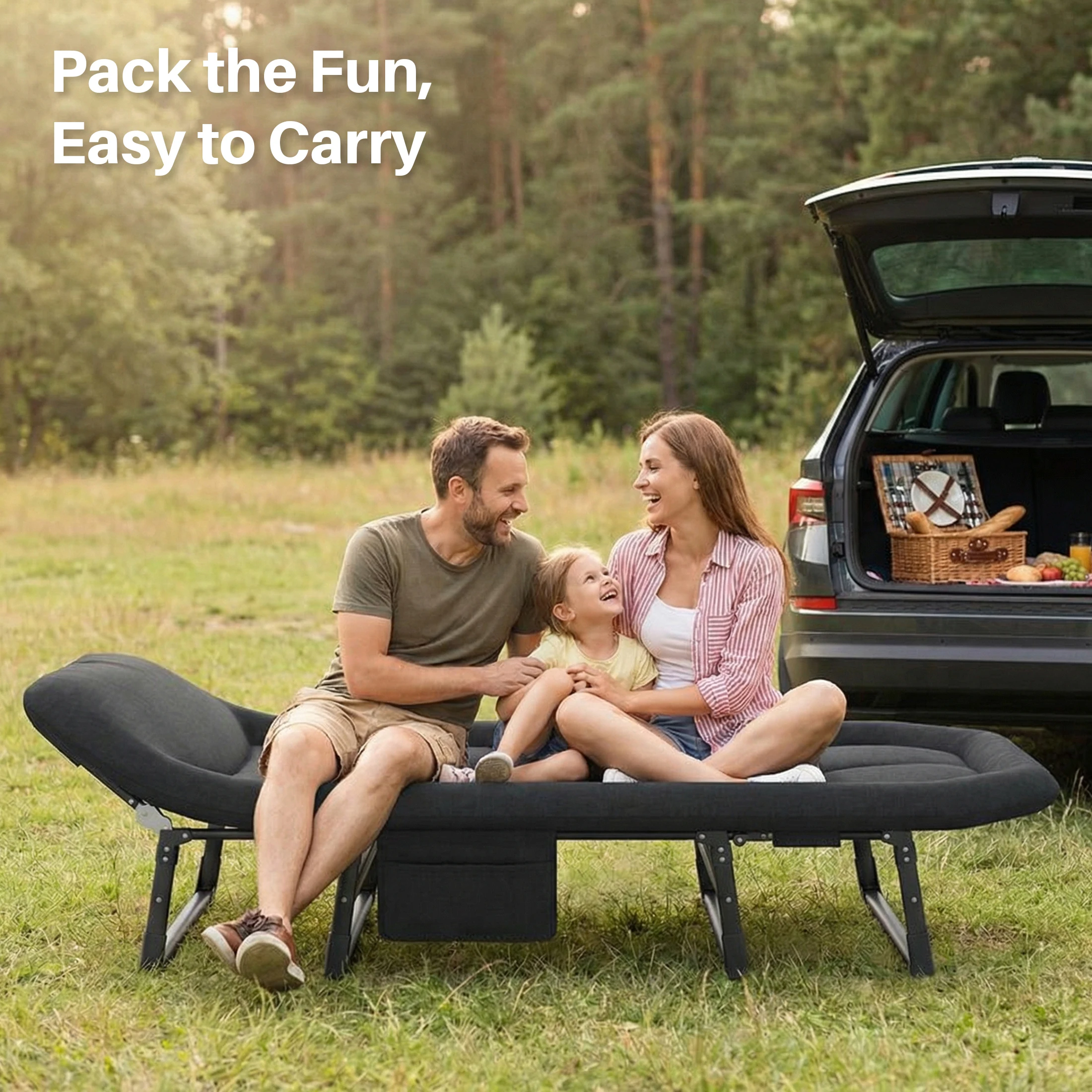 folding camping cot setup outdoors