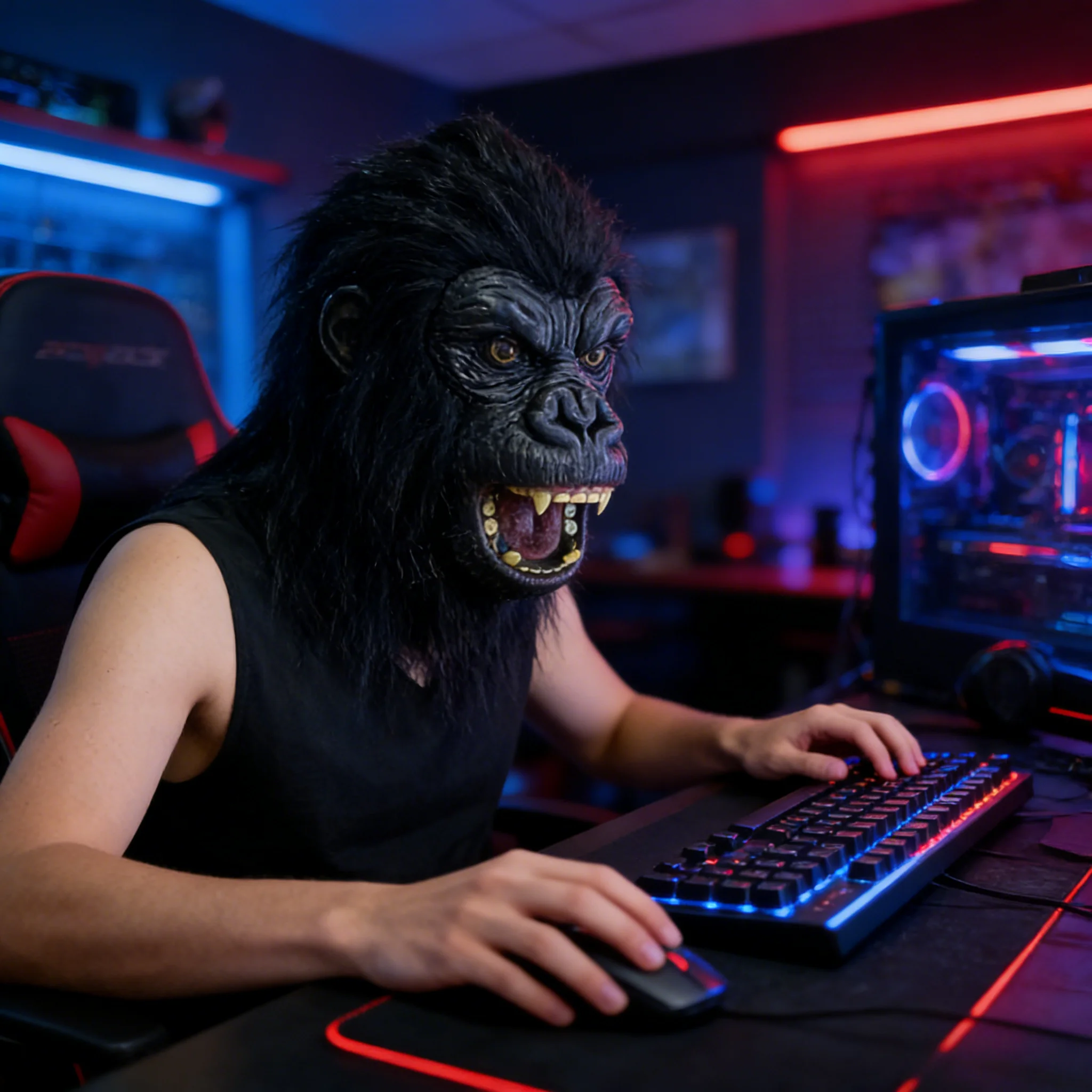 Realistische Vollkopf-Gorillamaske mit offenem Mund Hochdetaillierte Monstermaske für Halloween-Horror-Events Party-Accessoire