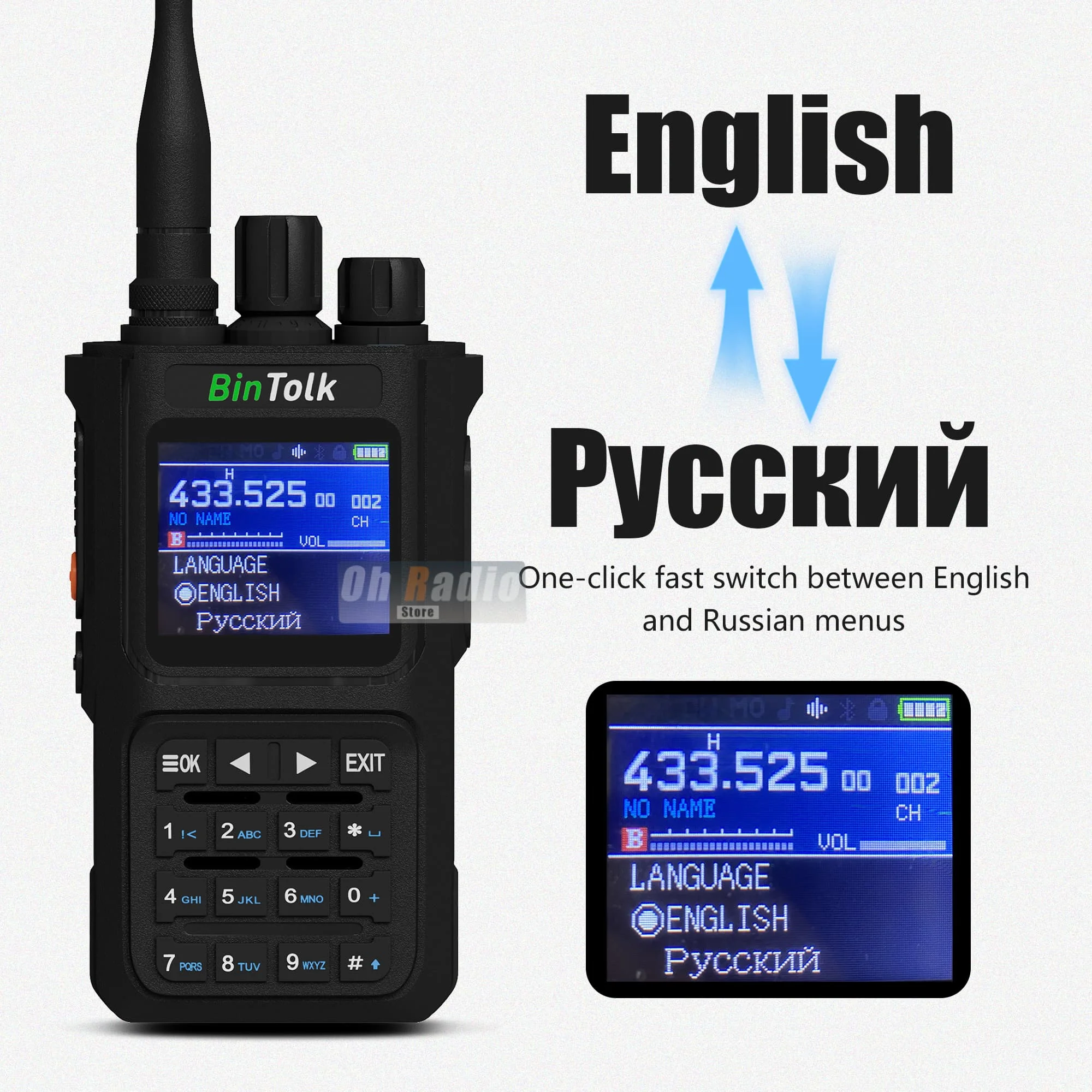 BinTolk BT8000 10W Walkie Talkie Bluetooth Programming  Noise Reduction NOAA AM FM Type-C Charge High Capacity BT-8000 Ham Radio