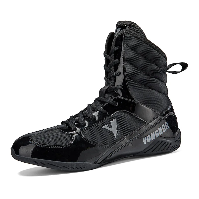 

High Tube All Black Boxing Boots Big Size 47 46 Breathable Wrestling Training Sports Shoes Comfortable Fighting Shoes