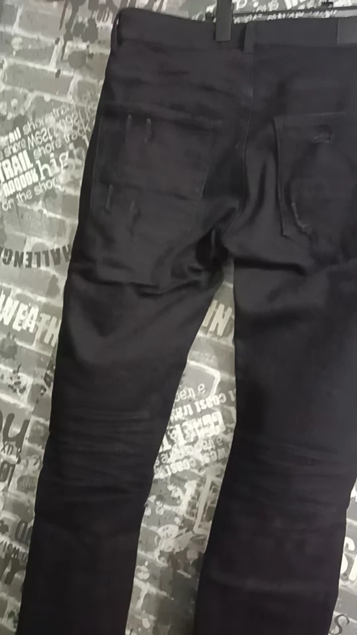 American street fashion men's black jeans retro elastic slim fit perforated patch trendy brand tapered pants men's Y2K