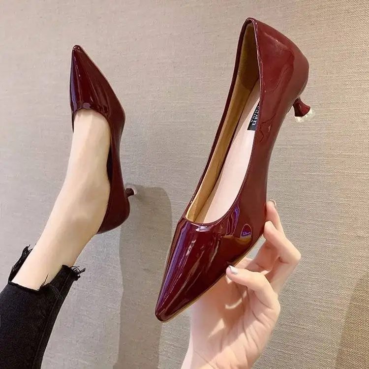 New Classic Sexy Pointed Toes Low Med Kitten High Heels Women Pumps Shoes Spring Brand Design Black Red Dress Wedding Shoes