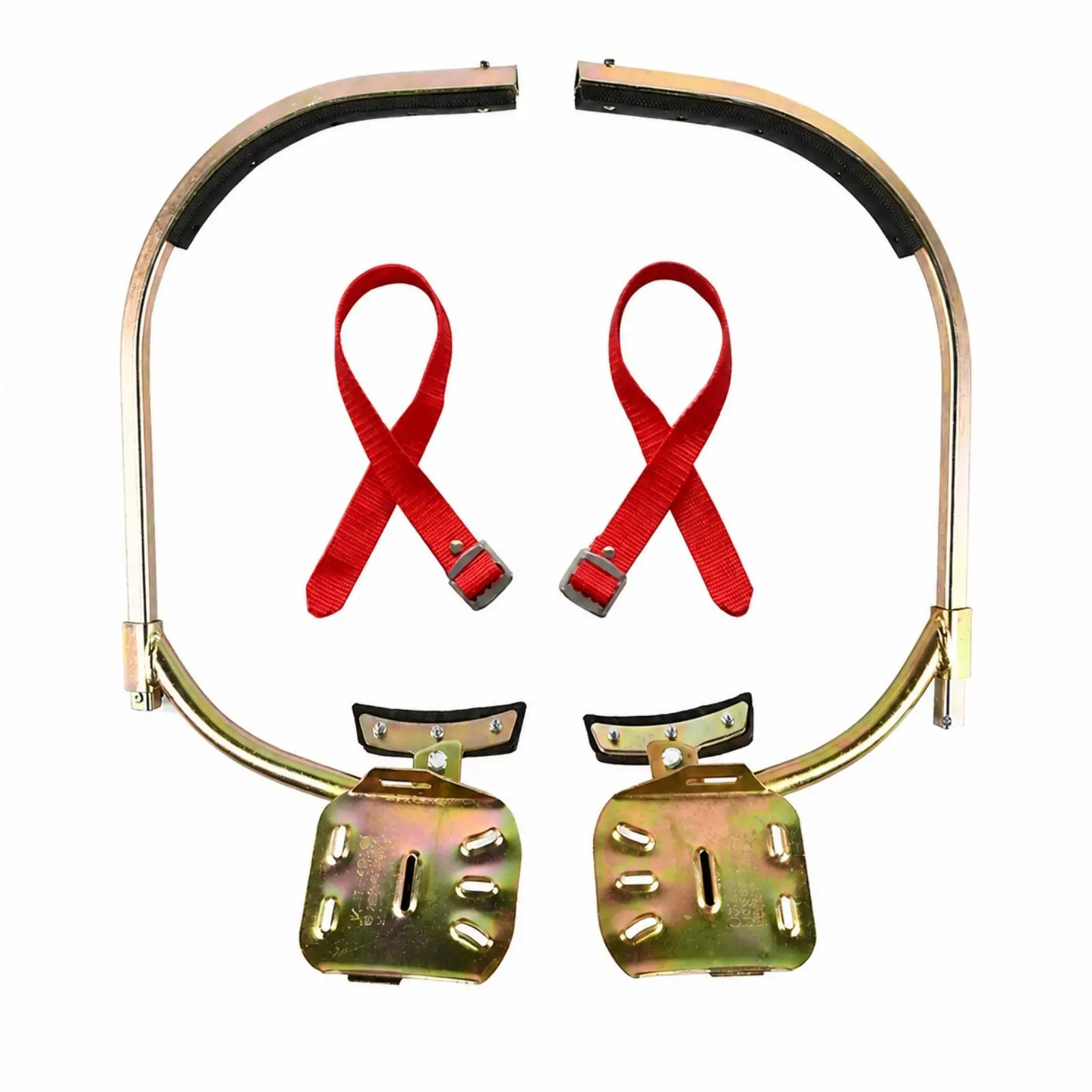 Heavy Duty Climbing Gear for Pole Work with Rubber Grip Metal Foot Plates and Red Straps for Vertical Ascend Safety