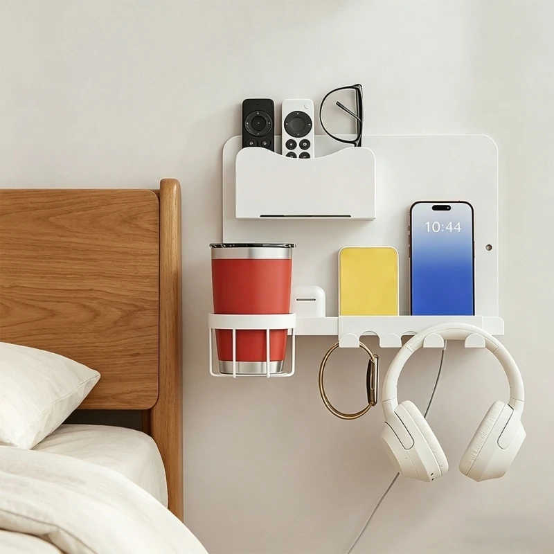 U2JC Small Bed Table Storage Unit Designed With Large Cup Holder And Multiple Item Organization
