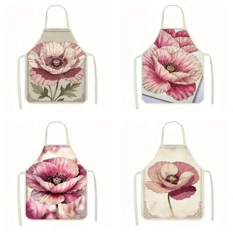 

Floral Pattern Aprons Linen Apron, Suitable For Kitchen Cooking, Parent-Child Interaction, Painting And Other Scenarios
