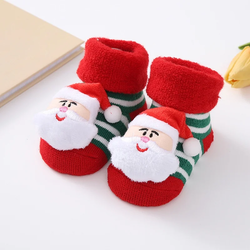 Christmas Baby Socks Spring Autumn Winter Boys Girls Anti Slip Cotton Socks Cartoon Floor Sock with Santa Claus Snowman 0-1Years