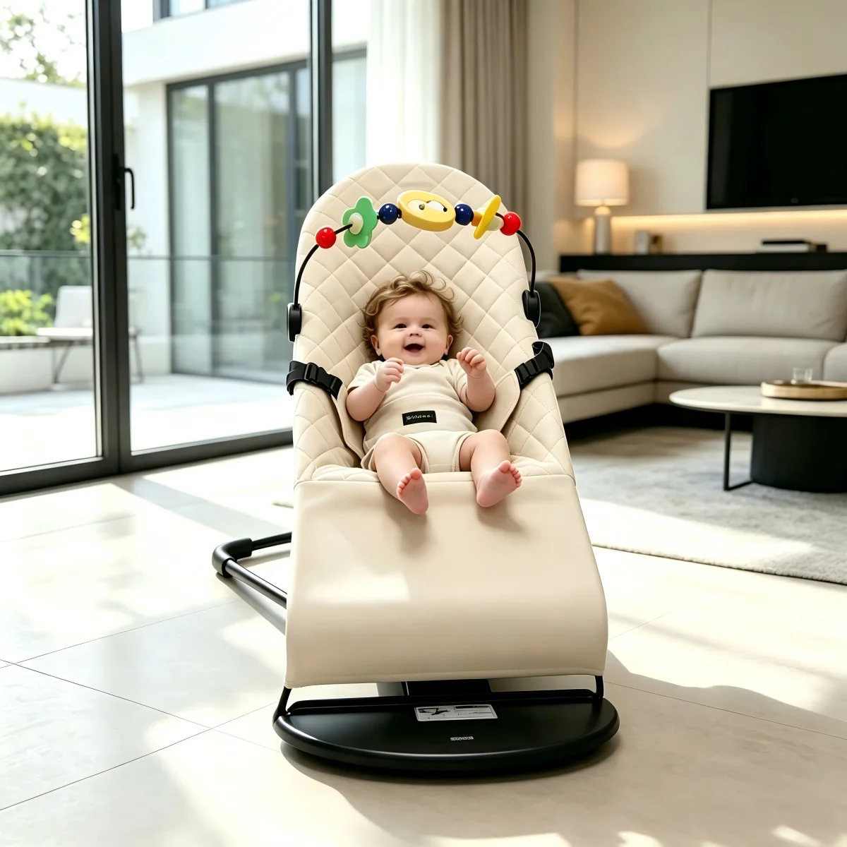 Image of 2-in-1 Faltbare Babywippe mit Spielbogen – Verstellbare Babywippe, Tragbarer Neugeborenen-Sitz 0-24 Monate, Sicherheitszertifiziert