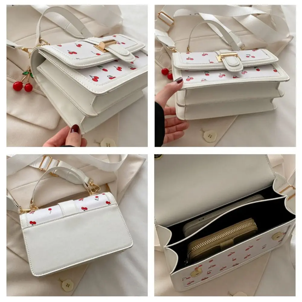 الكرز قلادة الكرز حقيبة كروسبودي الكورية نمط حقيبة يد مطبوعة حقيبة كتف كل مباراة سعة كبيرة مربع حمل حقيبة