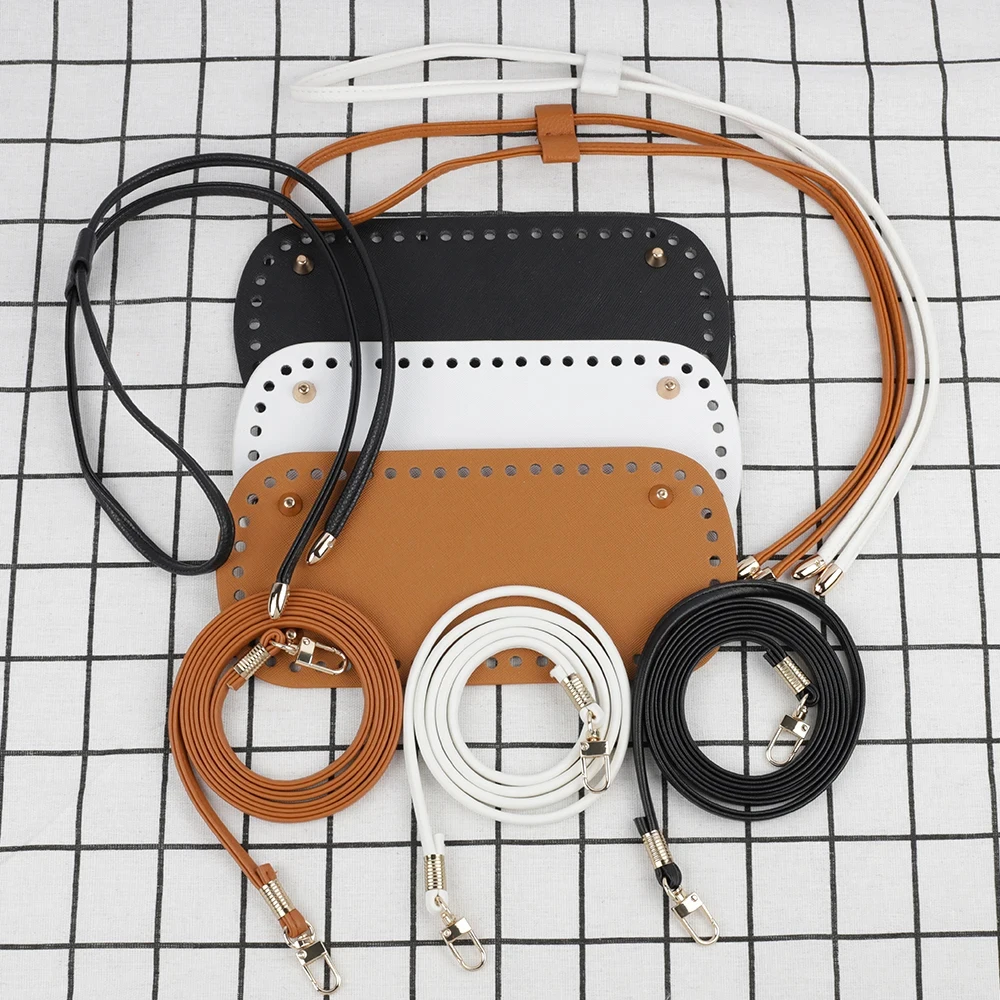 3Pcs/set Knitting Crochet Bag Accessories Bag Bottom PU Leather Bucket Drawstring Rope Shoulder Bag Strap For Women DIY Bag Part