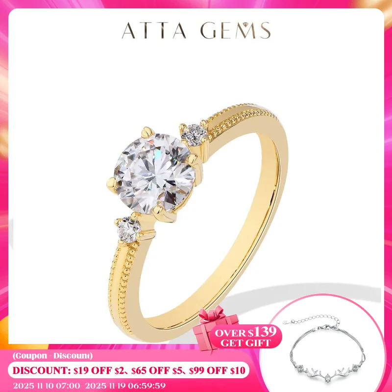 

ATTAGEMS 2024 однотонные кольца из золота 10K 14K 18K Au750 с муассанитом и бриллиантами круглой огранки 1,06CTW для женщин, обручальные свадебные украшения, подарки