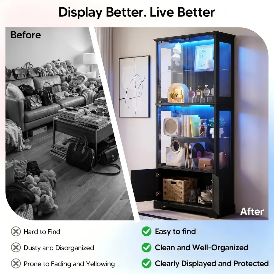 Display Cabinet with Glass Door, 4-Tier Display Case with RGB Lights view 5