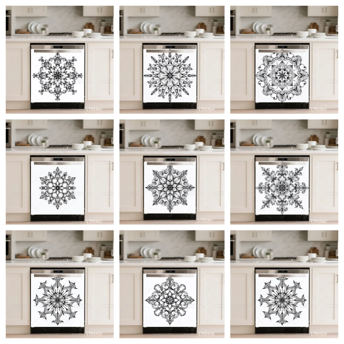 

Black Mandala Dishwasher Cover Cabinets Sticker Waterproof Floral Pattern Decal for Appliance Decals Kitchen Upgrade