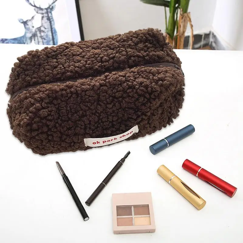 Plush Makeup Bag Large Capacity Zipper Makeup Bags Soft Pencil Case Makeup Brushes Storage Bag Travel Toiletry Bag