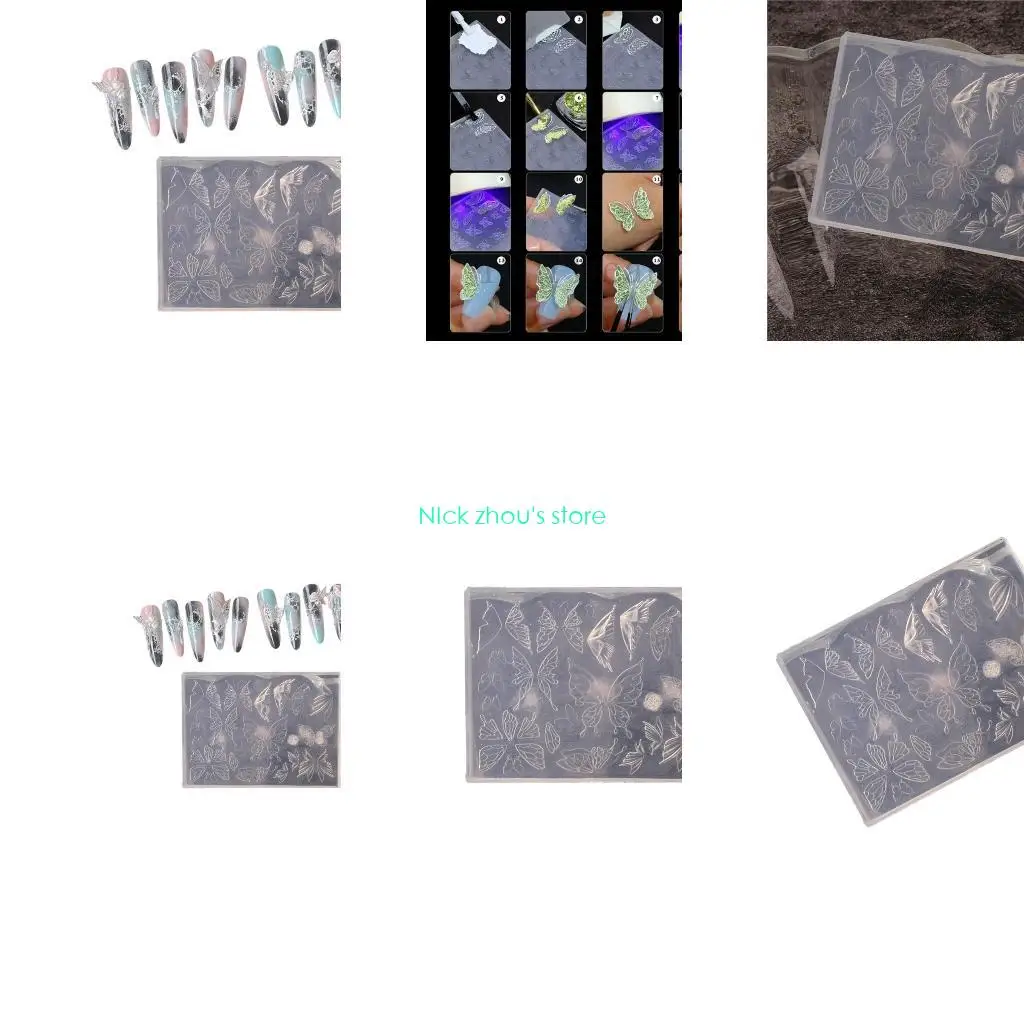 

E15E Универсальная 3D силиконовая форма для дизайна ногтей с узором бабочки и луны, украшение для создания уникальных акриловых