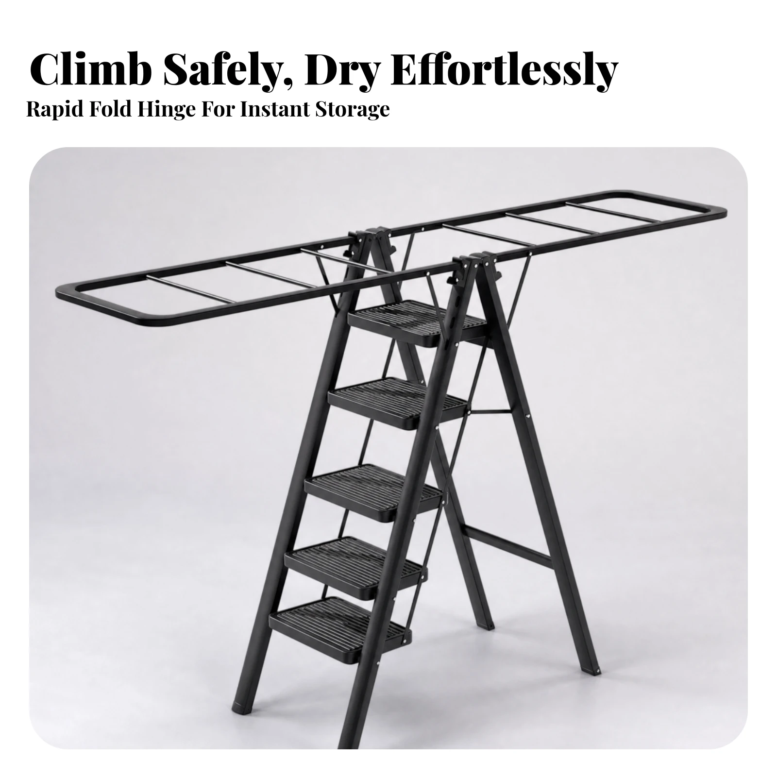 Combination Ladder and Clothes Drying Rack Space-Saving Step Ladder with Clothes Drying Rack High Load Capacity Wide Pedals