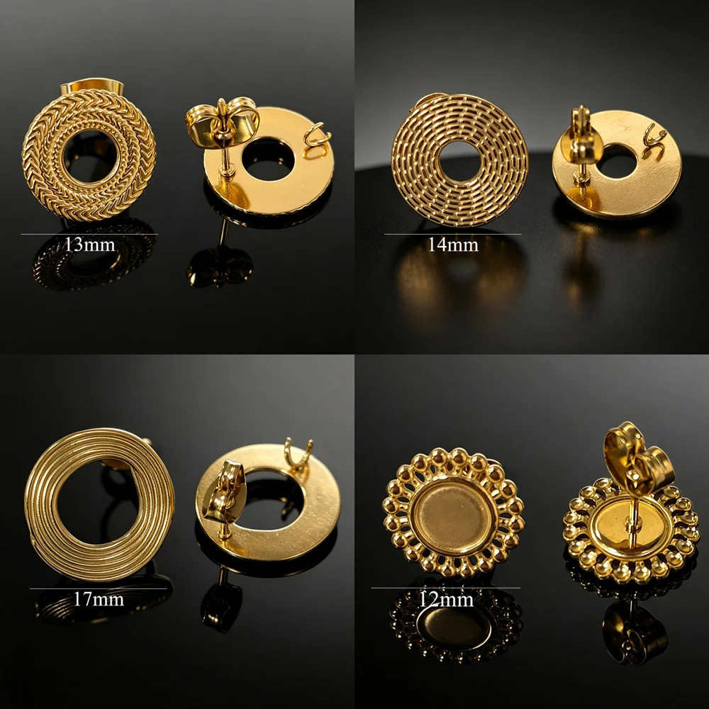 4/6pcs Gold Stainless Steel Circle Ring Hollow Earring Making Supplies Hooks Connectors Earring Base Posts Components Parts