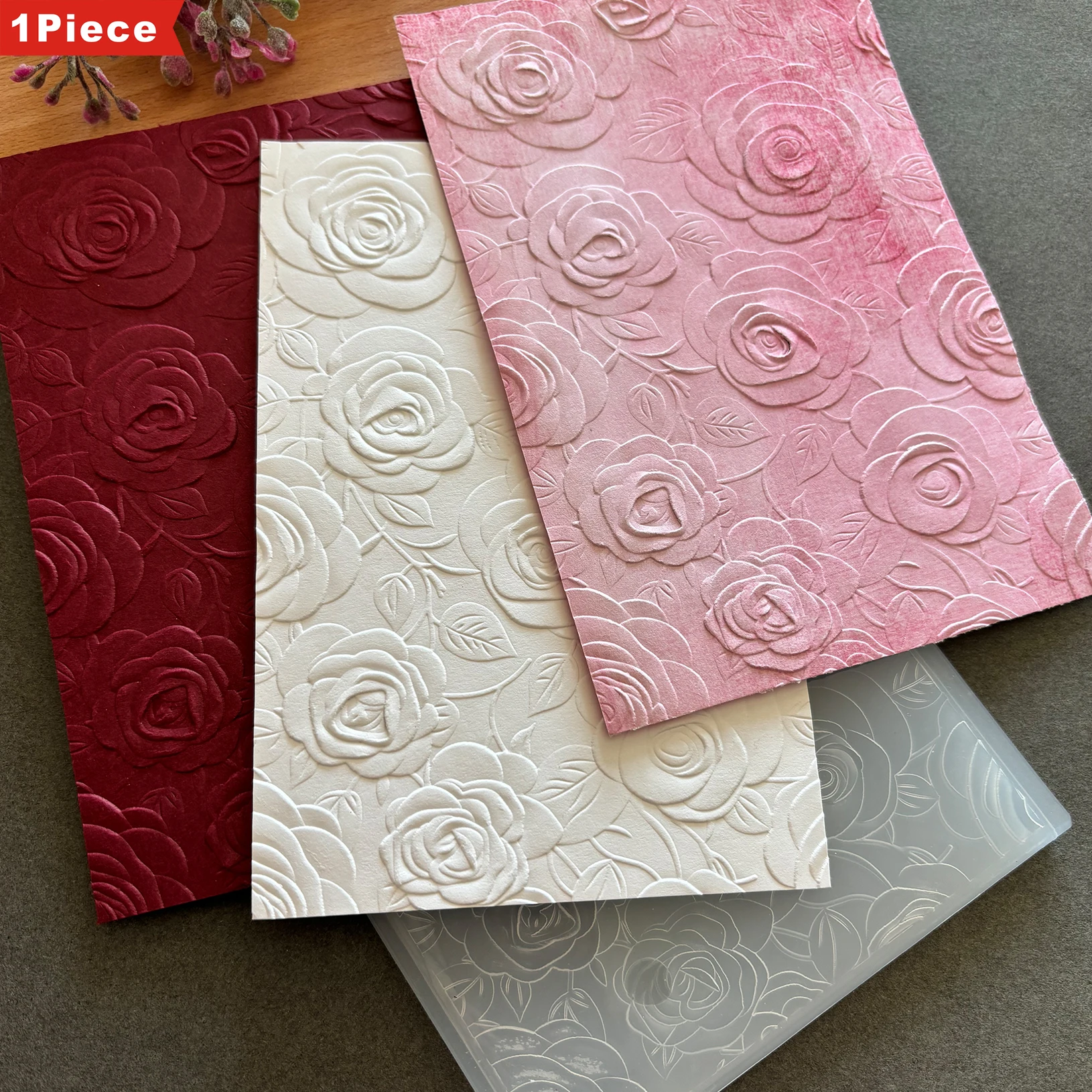 A seamless rose pattern, 3D embossed folder, plastic white fantasy theme template for card making and wedding decoration