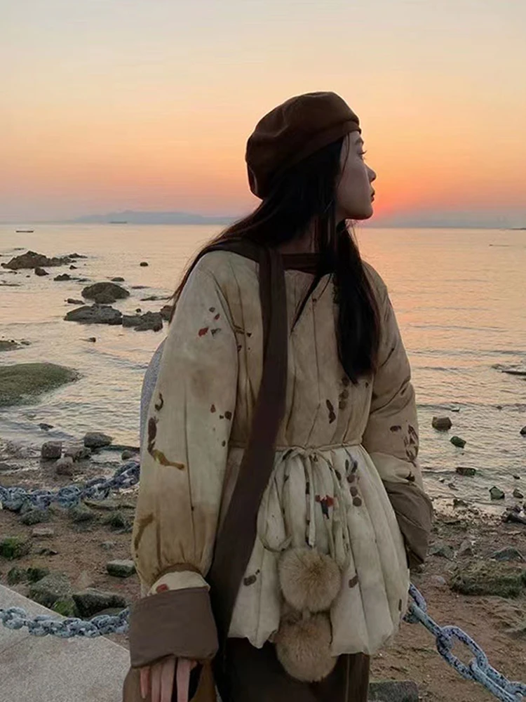 سترة متباينة جديدة على الطراز الصيني برباط على الخصر وياقة من فرو الثعلب الخيالي بتصميم كروي متوسط طويل من ريش البط الأبيض للنساء #6