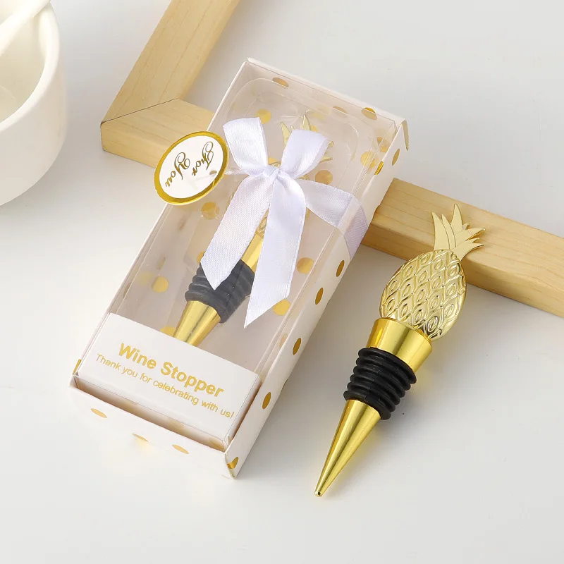 

10PCS x Wholesales Gold Pineapple Wine Bottle Stopper in Gift Box Tropical Wedding Favors Party Decorative Ananas Wine Stoppers