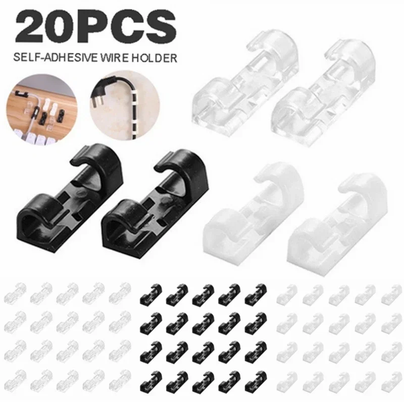 Wire Winder Cable Clips Organizer 16 20 Pcs Self Adhesive Cord Management Drop Wire Holder Fixed Clamp for Desk Wall