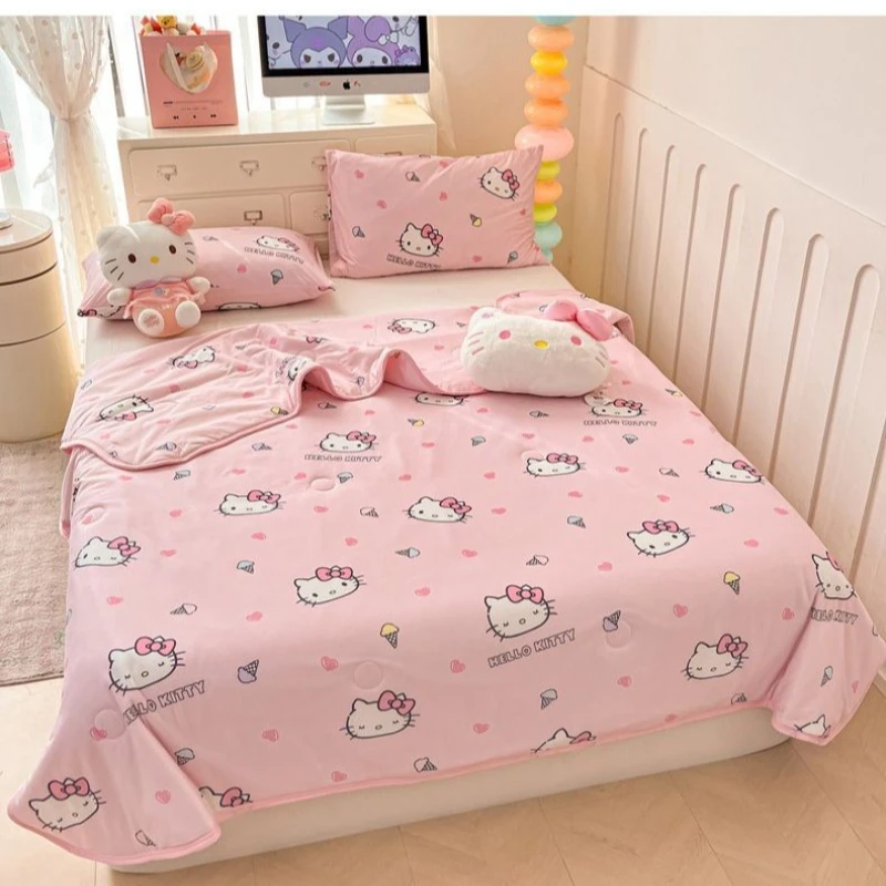 

Anime Sanrio Hello Kitty Ice Silk Summer Quilt Air Conditioning Quilt Cartoon Washable Summer Blanket Kawaii Lovely Cute 2026