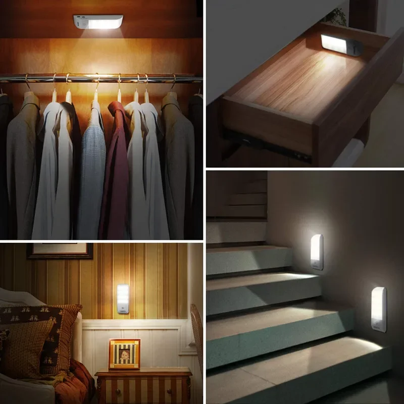 Motion Sensor LED Night Light Rechargeable Lamp Human Body Induction Cabinet Lamp Kitchen Wardrobe Stairs Emergency Lighting