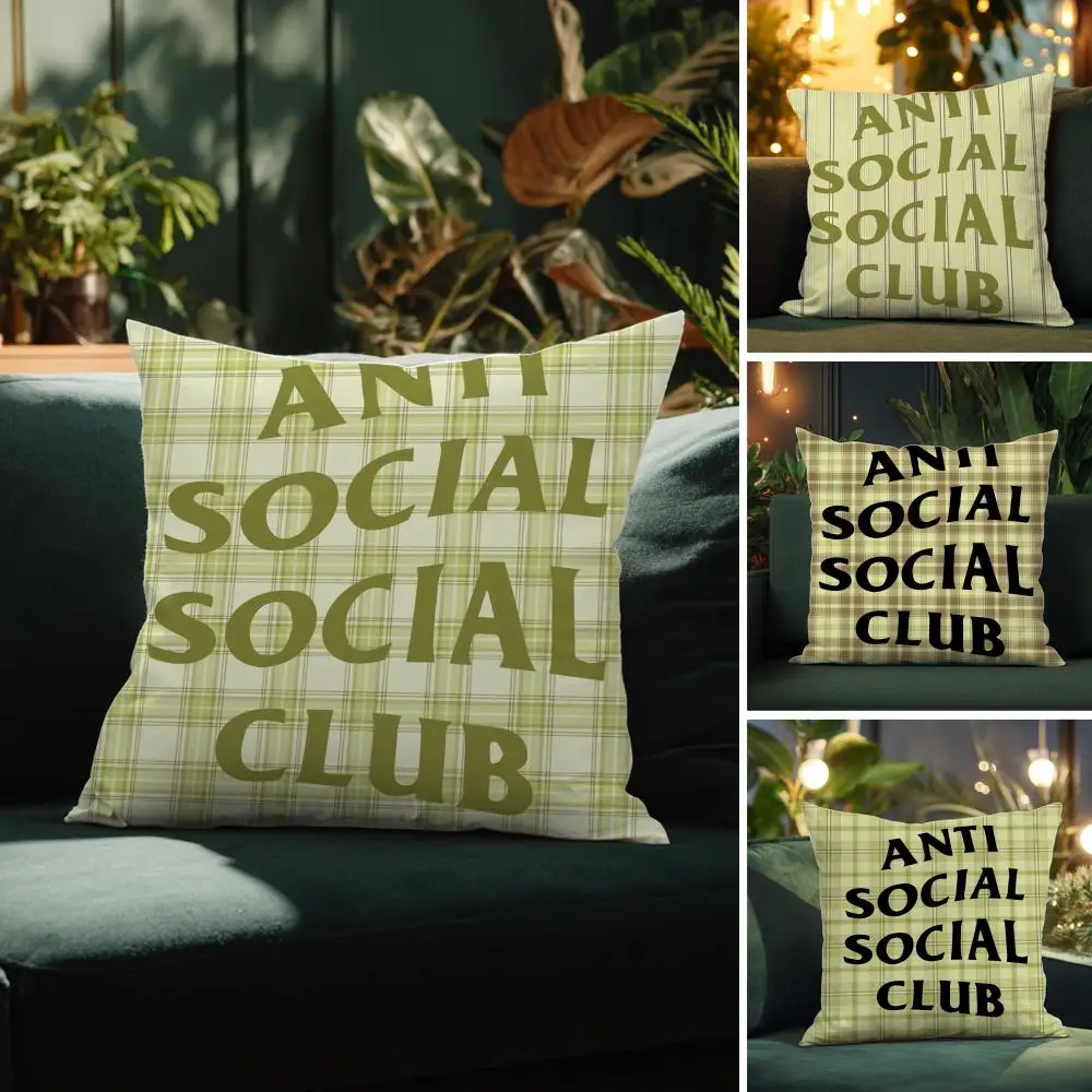 Cool A-ANTI SOCIAL SOCIAL CLUB Pillow Case Pattern Printed Pillowcase for Living Room Sofa Cushion Cover & Bedroom Decor
