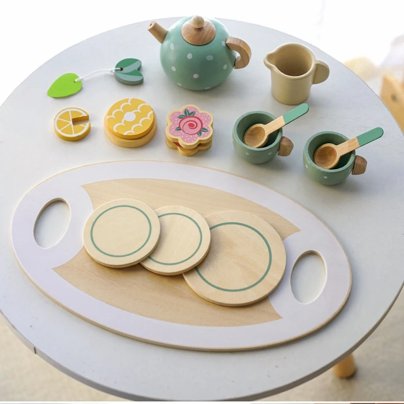 Children Play House Early Education Simulation Afternoon Tea Dessert Brewing Teapot Cup Tea Set of Wooden Toys