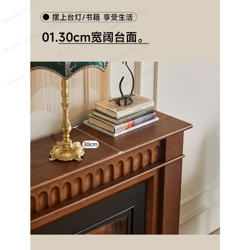 French medieval all-solid wood fireplace decorative cabinet entrance living room American retro fireplace simulation flame
