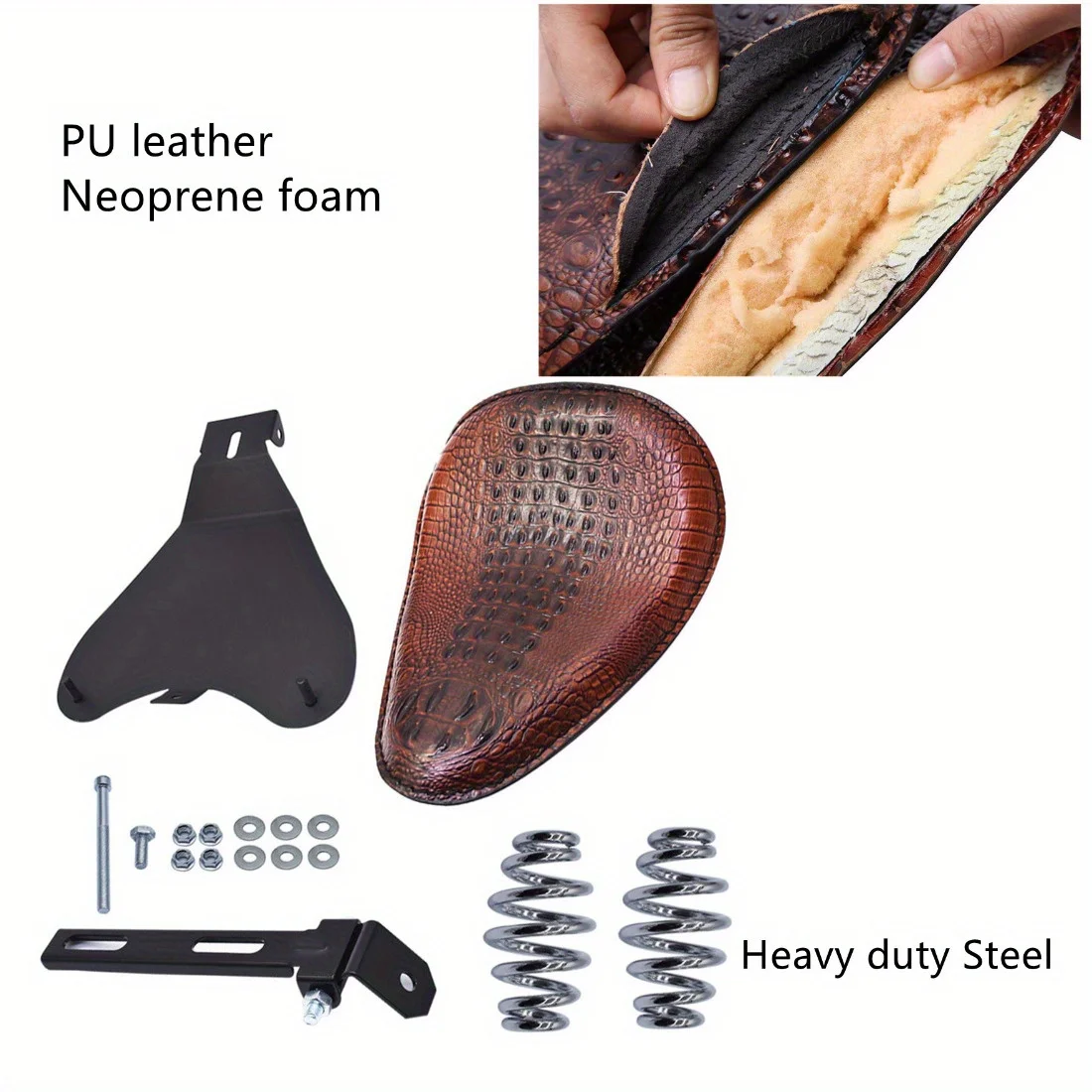 

Motorcycle PU leather Solo Seat w/Seat Base Brown Replacement for Honda ACE VT 1100 750 Suzuki Sportster Bobber Chopper