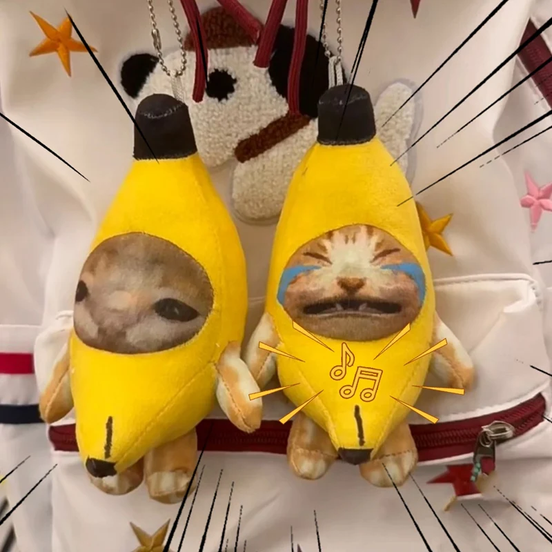 Portachiavi Ciondolo in peluche Simpatico gatto banana con borsa sonora Ciondolo divertente Regali per compagni di classe per bambini