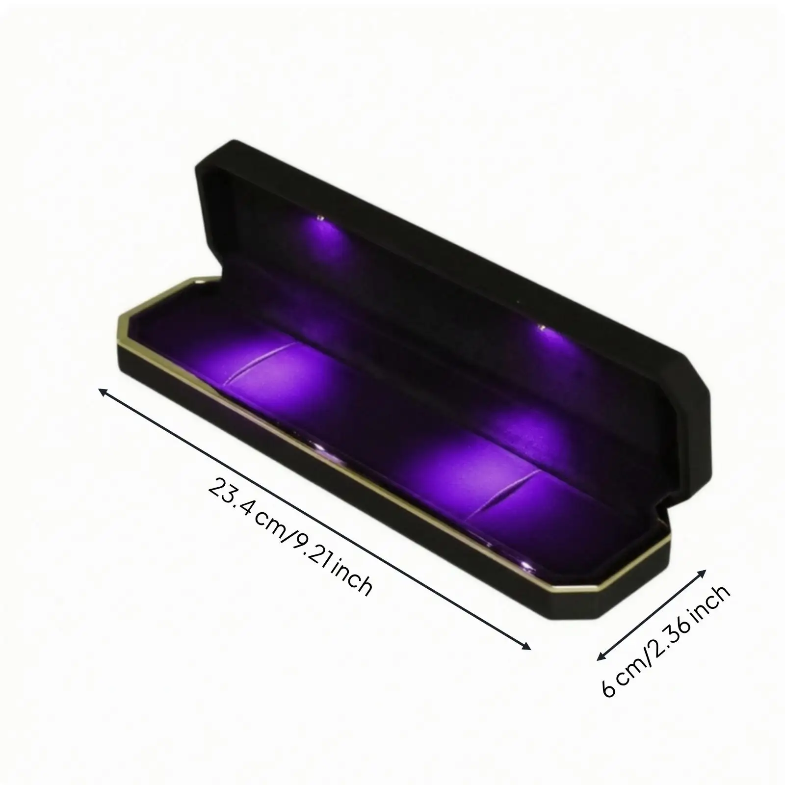 Light Up Jewelry Organizer Case for Bracelets Necklaces Earrings Octagonal Rectangular Box with Lilac Velvet Cushion