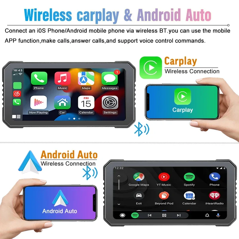 6.25 inch motorcycle android auto gps carplay  with front and rear recorder