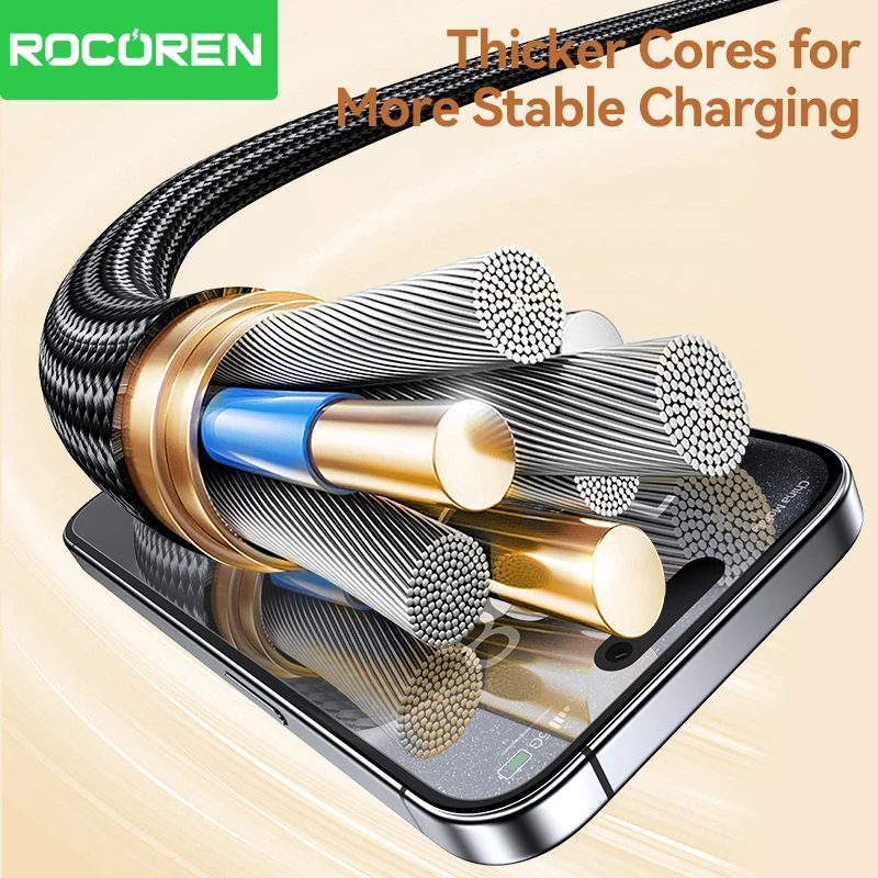 Rocoren PD 100W Kabel do szybkiego ładowania USB-C do Type-C Kabel do szybkiego ładowania PD3.1 240W do MacBook iPhone 16 Samsung