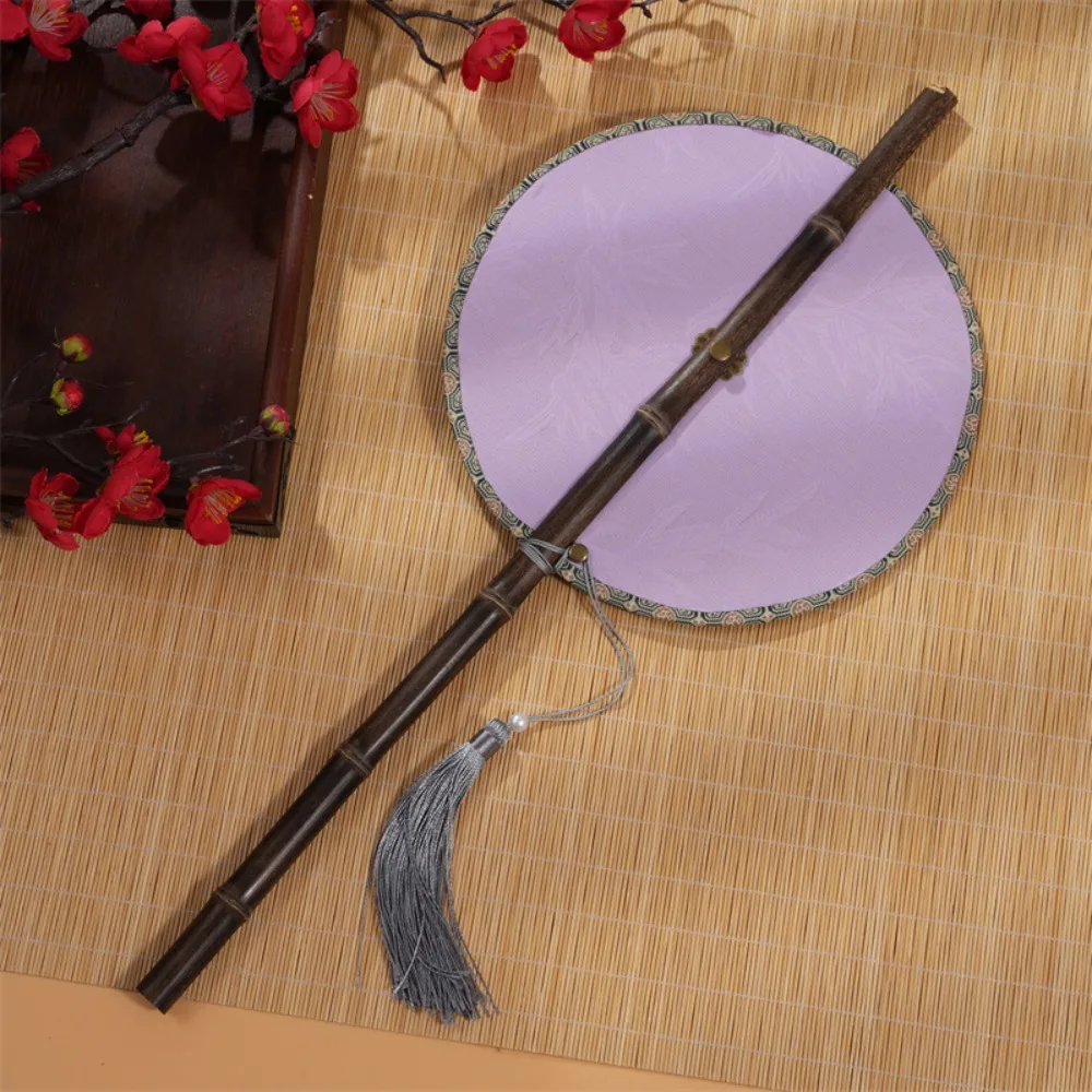 Classical Ancient Style Chinese Bamboo Waist Fan Rollable Rotatable Long Handle Fan with Tassel Cooling Group Fan Gifts