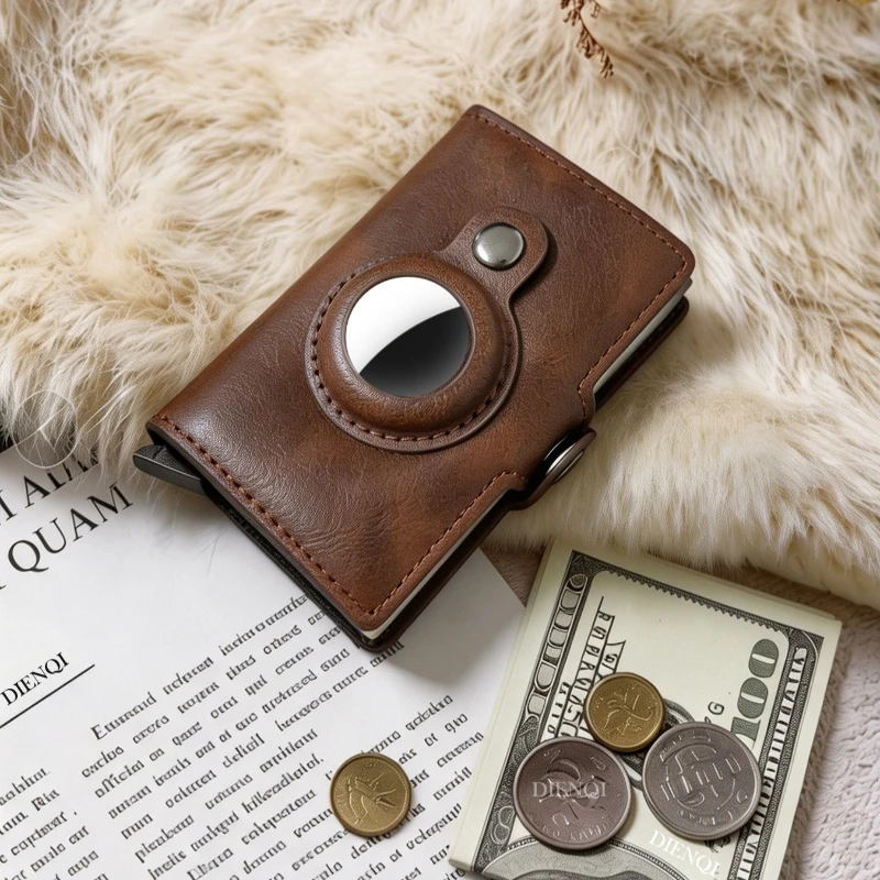 Anti-Lost AirTag Wallet Carbon Fiber Pop Up RFID Trifold Credit Card Holder Zipper Coin Pocket Business Metal Card Case for Men