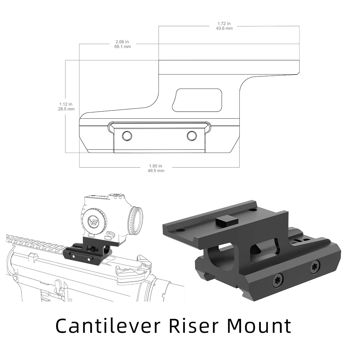 Vector Optics Low/Riser/ Red Dot Sight Offset PicatinnyMount Compatible with T1/T2,for Paragon Prism,Maverick & Scrapper Series