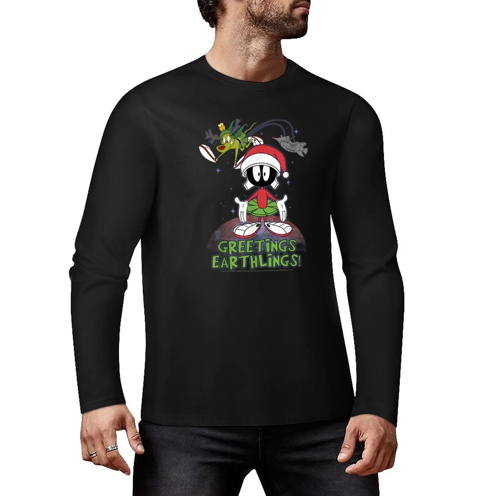 Christmas Marvin Greetings Earthlings Long T-Shirt boys t shirts black t shirts oversized t shirt shirt men