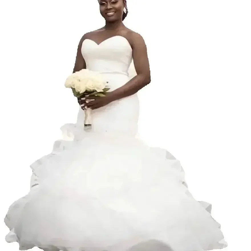 Customized Cheap Sweetheart Mermaid Wedding Dresses Sweep Train Organza Ruffles Bridal Gown Vestido De Noiva