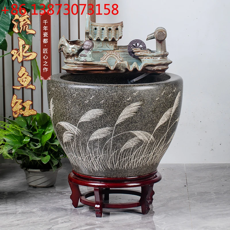 

Керамический аквариум для золотых рыбок, офис, гостиная, балкон от пола до потолка, бытовой орнамент с циркуляционной водой, большой аквариум для двора