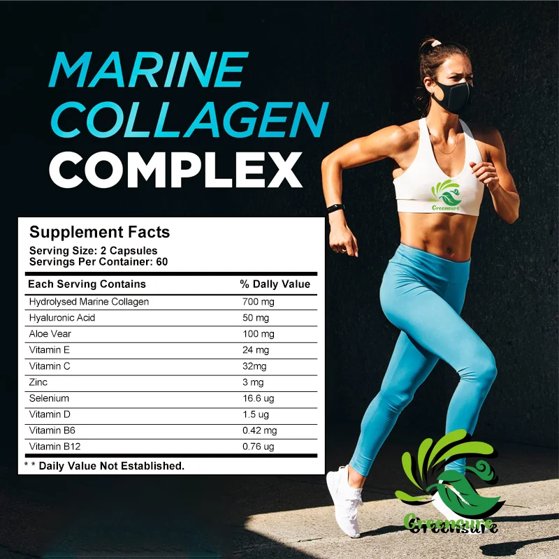 Marine Collagen Capsule for Whitening Beauty Supplement Radiant Skin, Hair, Nails, Joints, & Bones - 60/120 Capsules