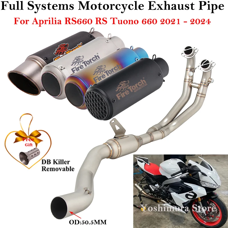 

Motorcycle Exhaust Full Systems For Aprilia RS660 RS Tuono 660 2021 - 2024 Front Link Pipe Escape Carbon Fiber Muffler DB Killer