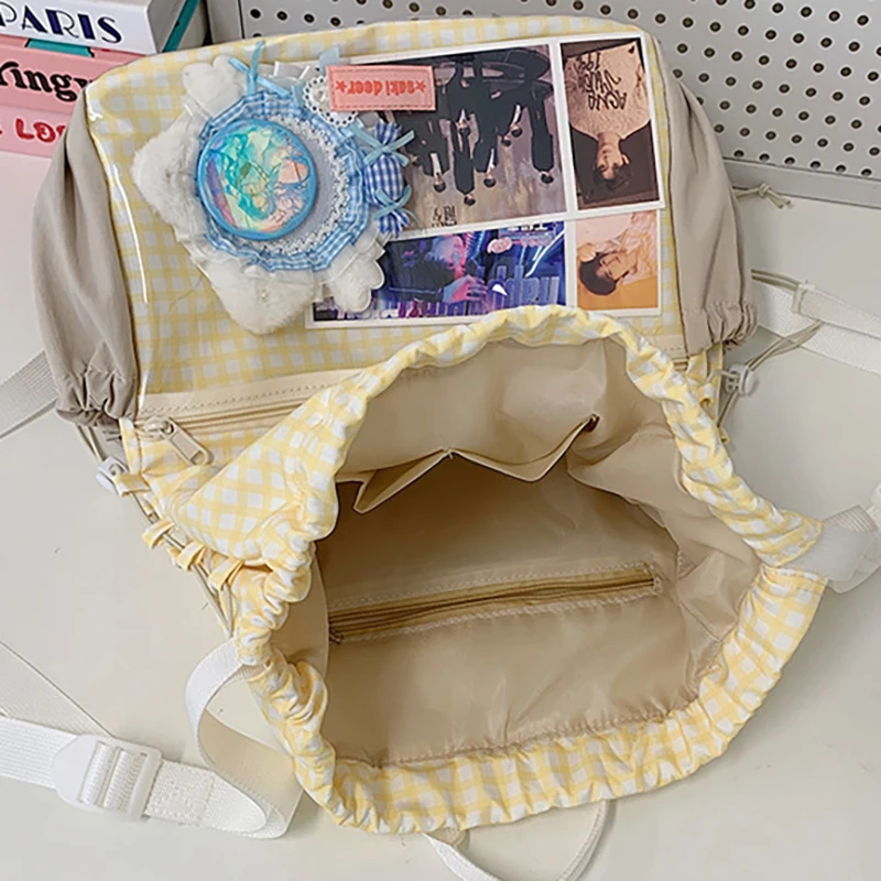 Tas Ransel Wanita HAEX Harajuku Plaid Tren 2025 Kasual Sehari-hari untuk Pelajar Mochilas Para Mujer Dopamine Clear Window Ita Bag Wanita