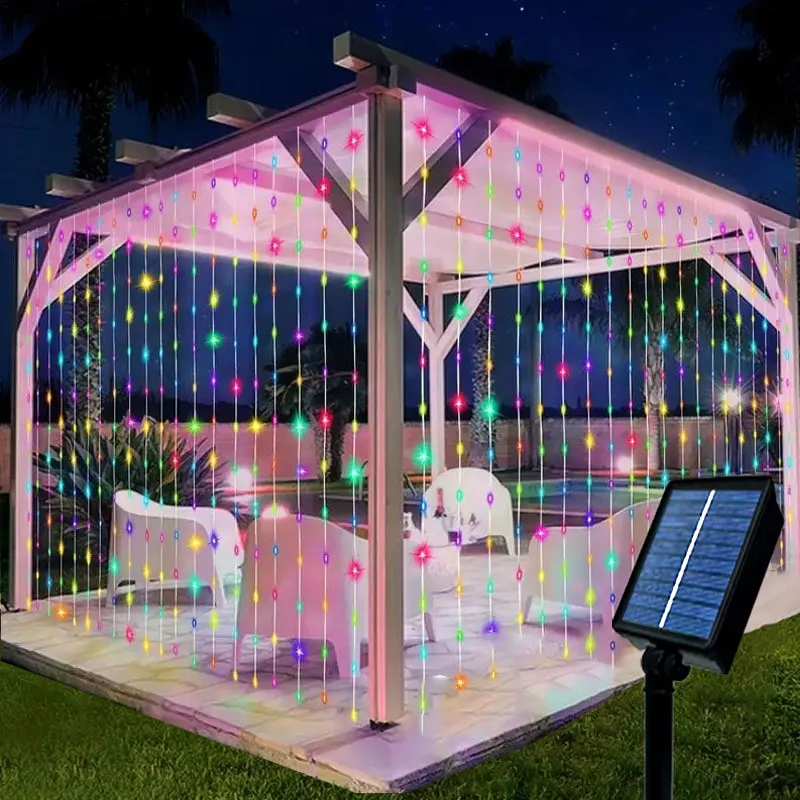 

Holiday Lighting 6M/3M Solar Curtain LED String Lights Outdoor Garland Decor Christmas Garden Pavilion Wedding Party Fairy Light