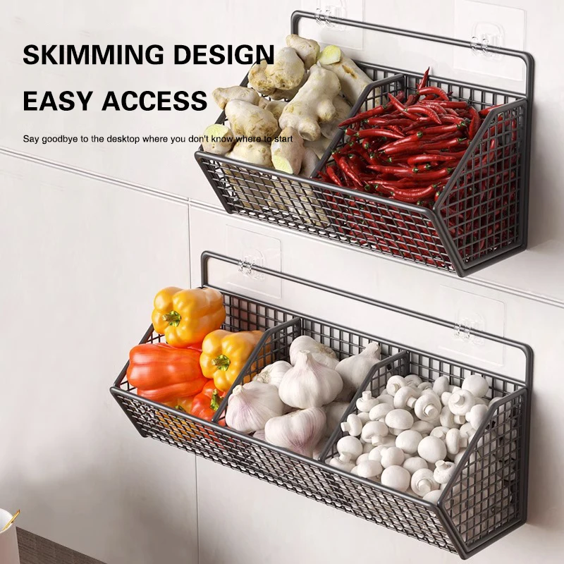 Perforation-Free Kitchen Storage Basket , Wall Hanging Seasoning Rack, Cabinet Small Hanging Basket, Storage Rack