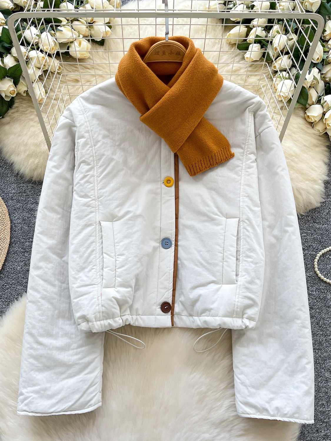 Faionable ort algodón Jaet mujer invierno coreano Sle calidez bufanda de punto Top a juego abrigo de mujer Casual largo Sve