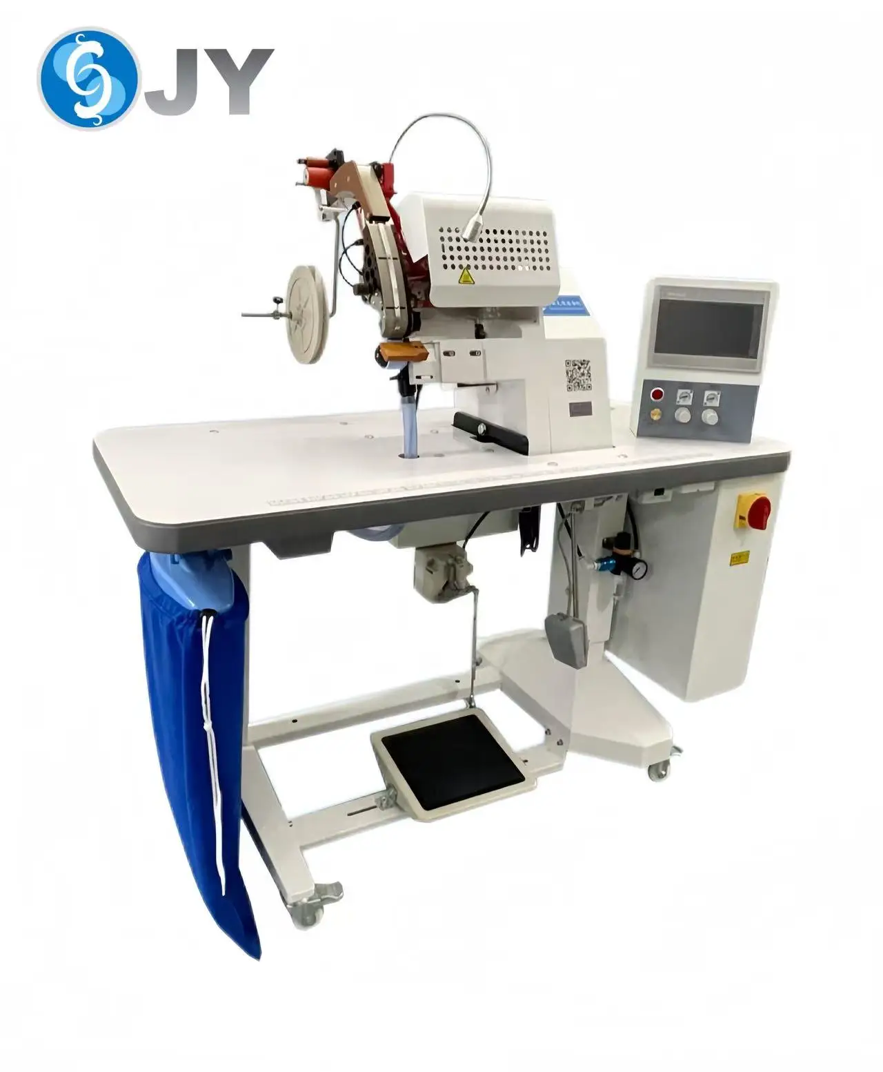 JY-603A Programmable Flat-Bed Iron Sewing Machine Computerized Overlock for T-Shirts Polo Shirts Bra Waterproof Strips Motor