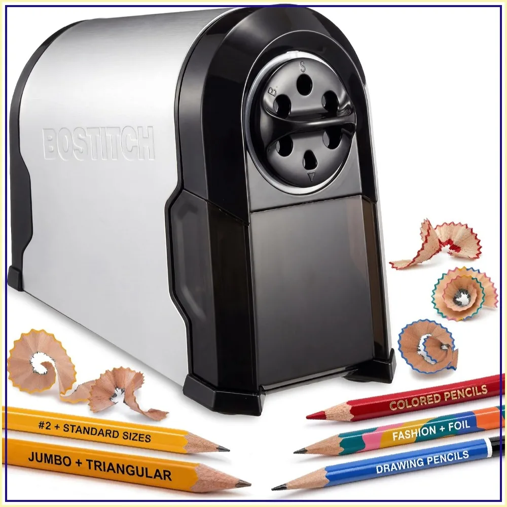 

SuperPro Glow Electric Pencil Sharpener, Heavy Duty for Classroom & Office, 6-Hole, Silver/Black
