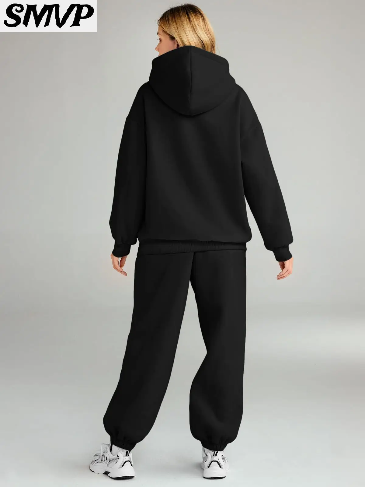 SMVP النساء الفتيات القطن هوديي مجموعة أسود أبيض ضربات القلب خط نمط قطعتين الزي عارضة المتسكعون الأم ابنة #5